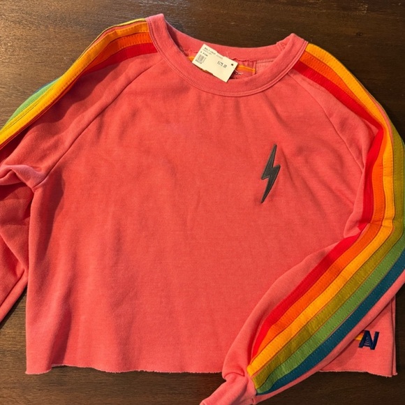 Aviator Nation Classic Cropped Bolt Crew Sweatshirt Colorful Stripe - Picture 5 of 6